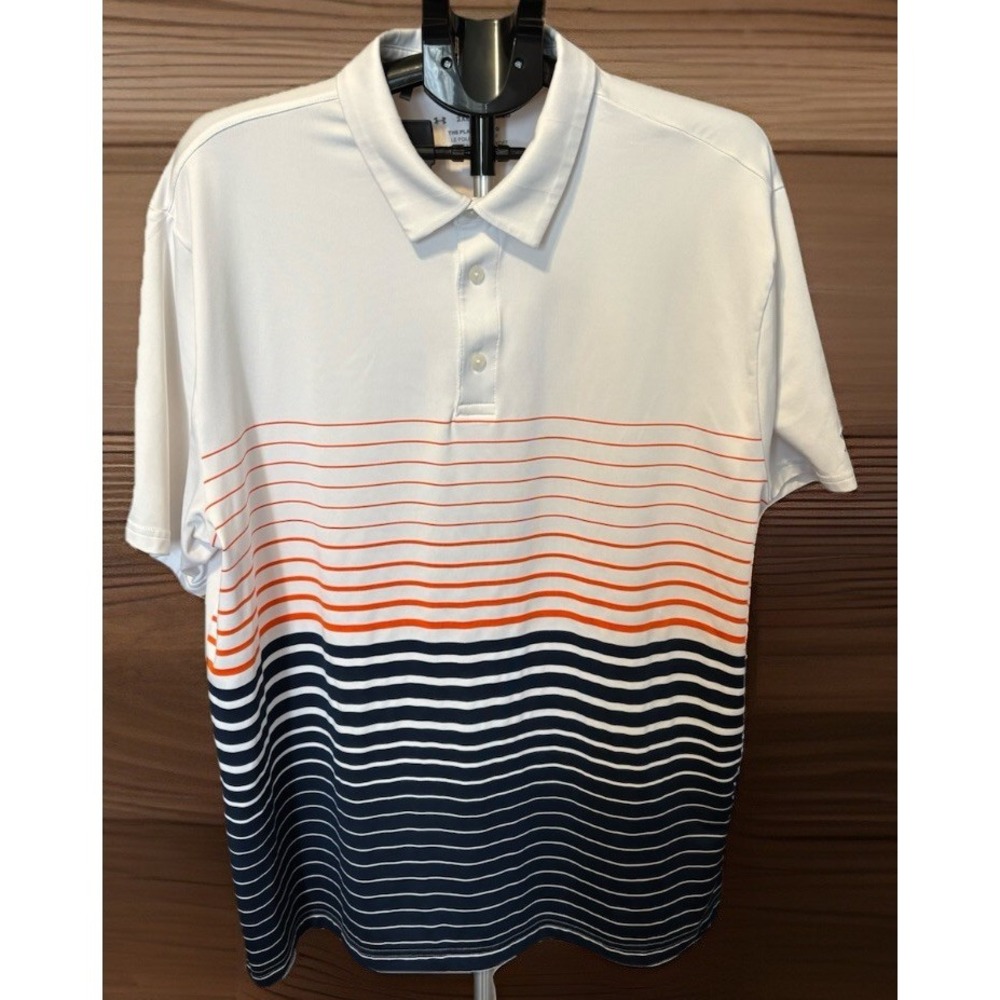 Under Armour The Playoff Polo Men's 2XL Blue & Orange Striped Wicking Golf Shirt